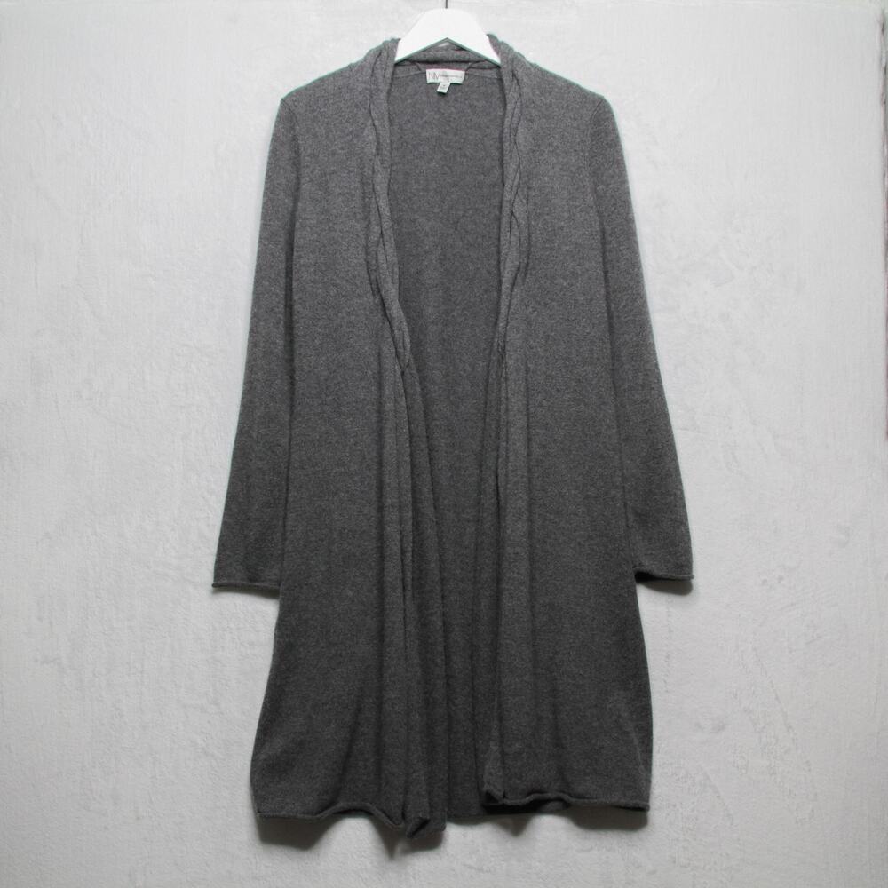 NEIMAN MARCUS Cashmere Longline Tunic Cardigan Sweater Braided Collar‎ Gray Sz M